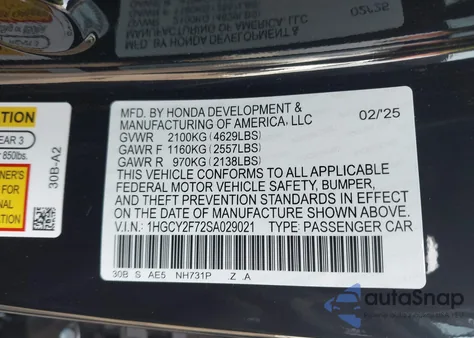 2025 Honda Accord Hybrid Sport-L z USA, uszkodzony, nr VIN 1HGCY2F72SA029021